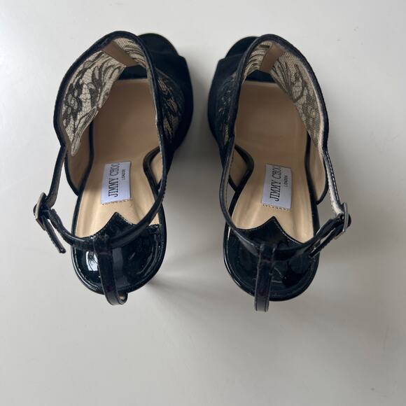 JIMMY CHOO Maylen Suede Floral Lace Black Sling back Bootie 4" Heels EU 39 - Picture 3 of 8